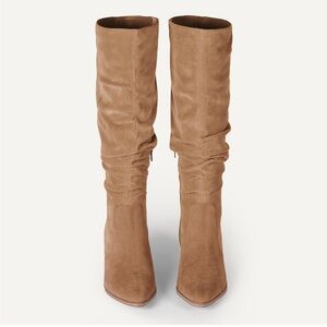 Amazon Essentials Women's Suede Tan Heeled Boots